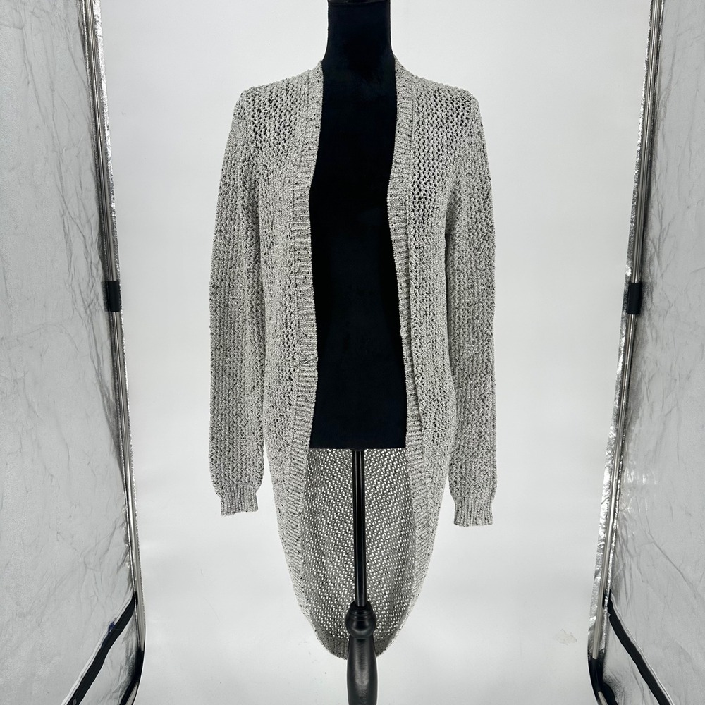 BlankNYC Open Knit Cocoon Duster Cardigan Sweater Casual Cotton Grey Women's L
